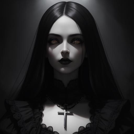 Gothic Girl with Cross: Dark Digital Illustration