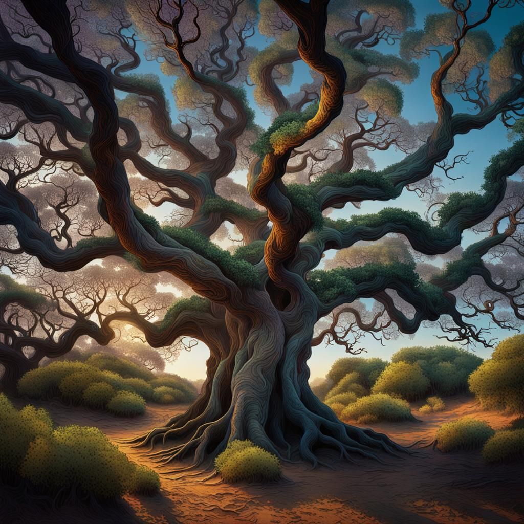 Olive Grove Sunset in Impressionistic Style