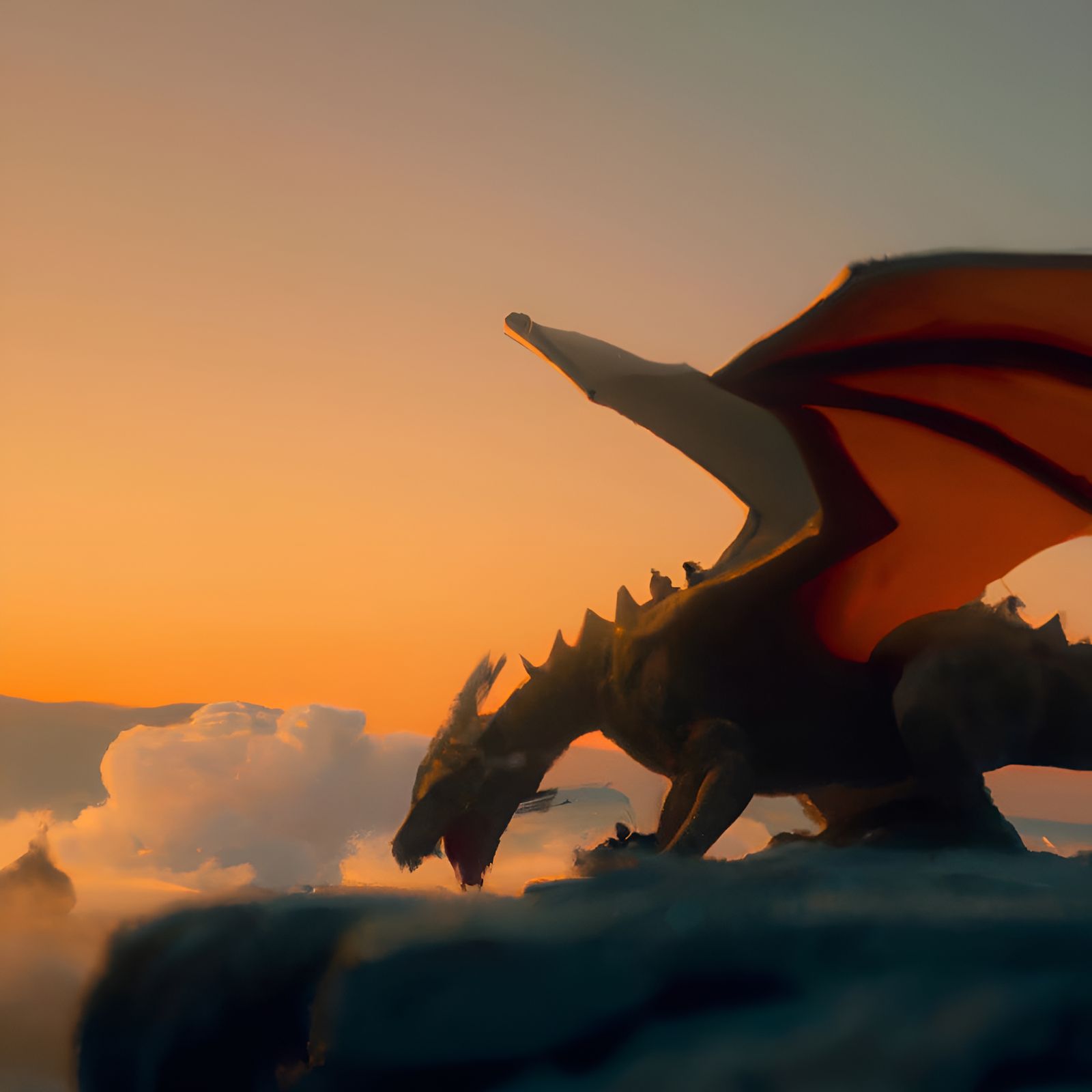 Giant Dragon Scaring People in Medieval Castle