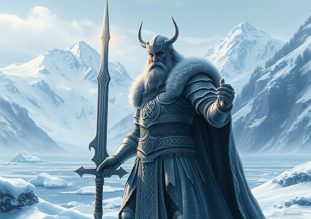 Tyr, Norse God of Justice in Icy Fjord