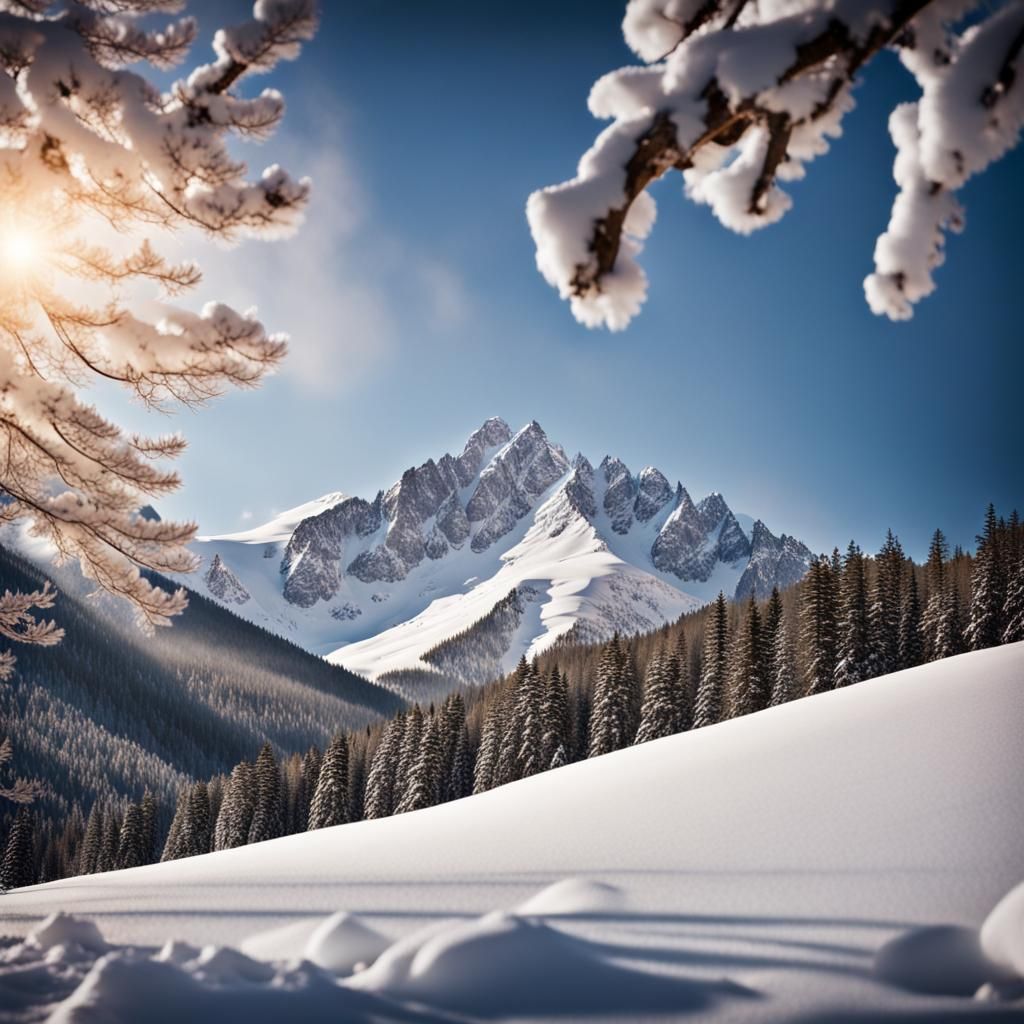 Snowy Mountain Peak in Stunning Professional Photography