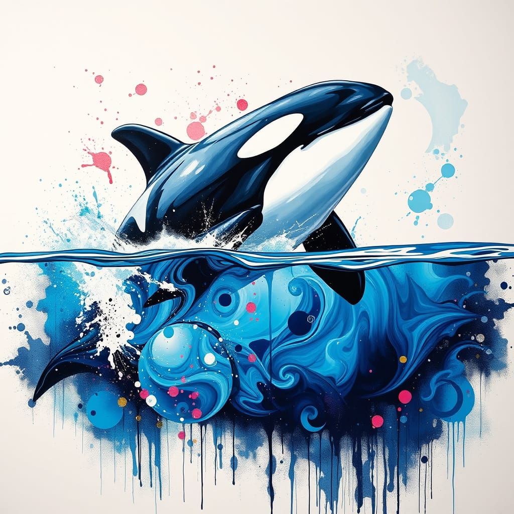 Orca Split View in Graffiti Art Style