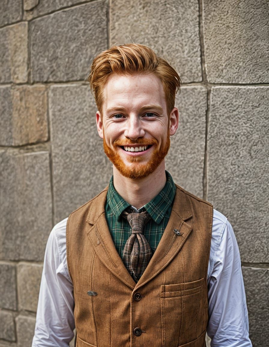 Distorted Reality: Grinning Man in Kilt and Vest