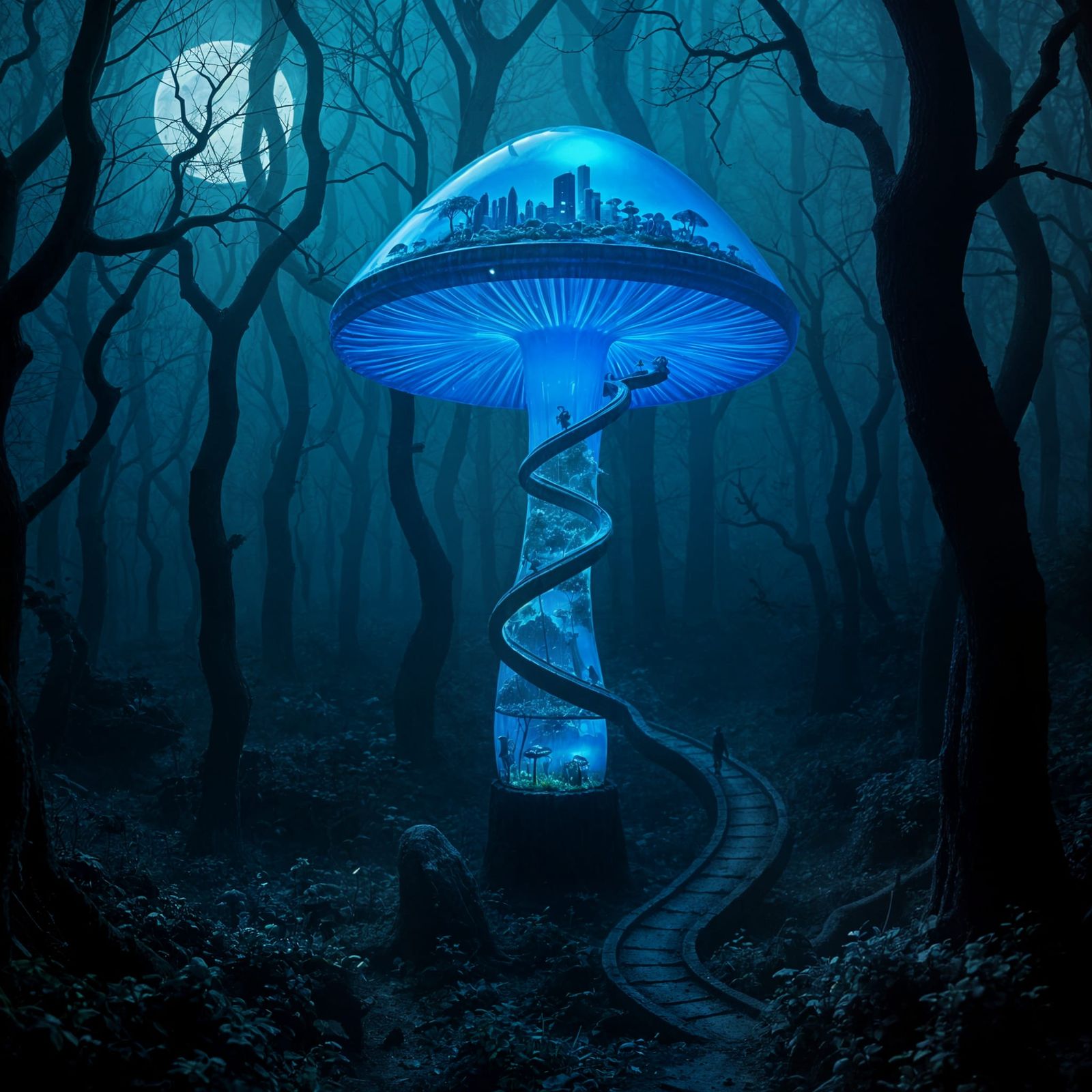 Mysterious Forest with Fluorescent Mushroom City