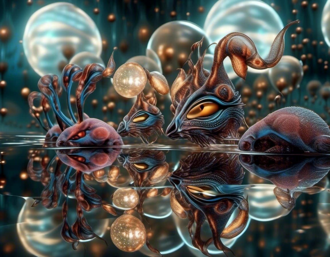 Surreal Alien People and Pets in a Magical Landscape