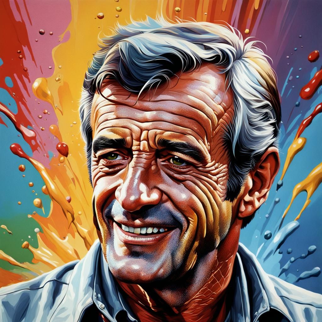 Hyperrealistic Portrait of Smiling Man in Splash Art Style