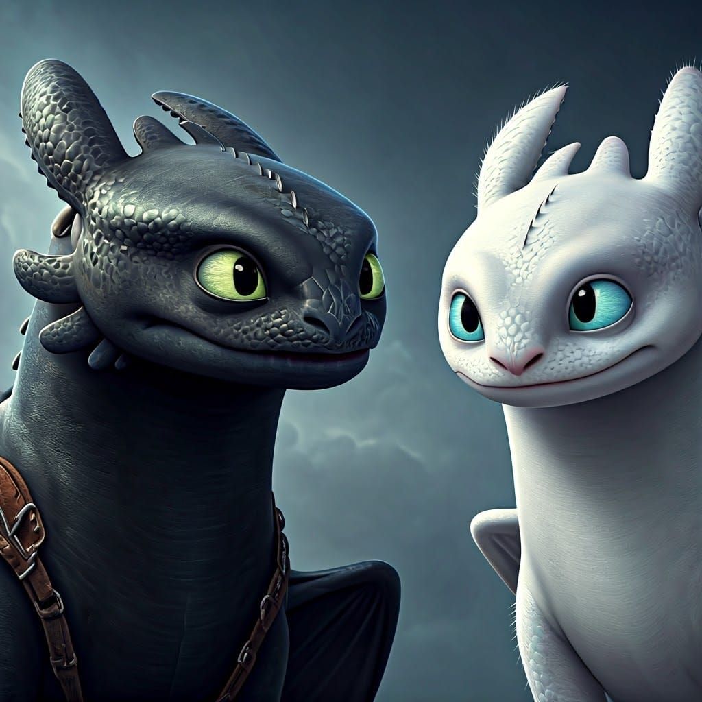 Toothless and the Light Fury in a Dazzling Dragon Scene