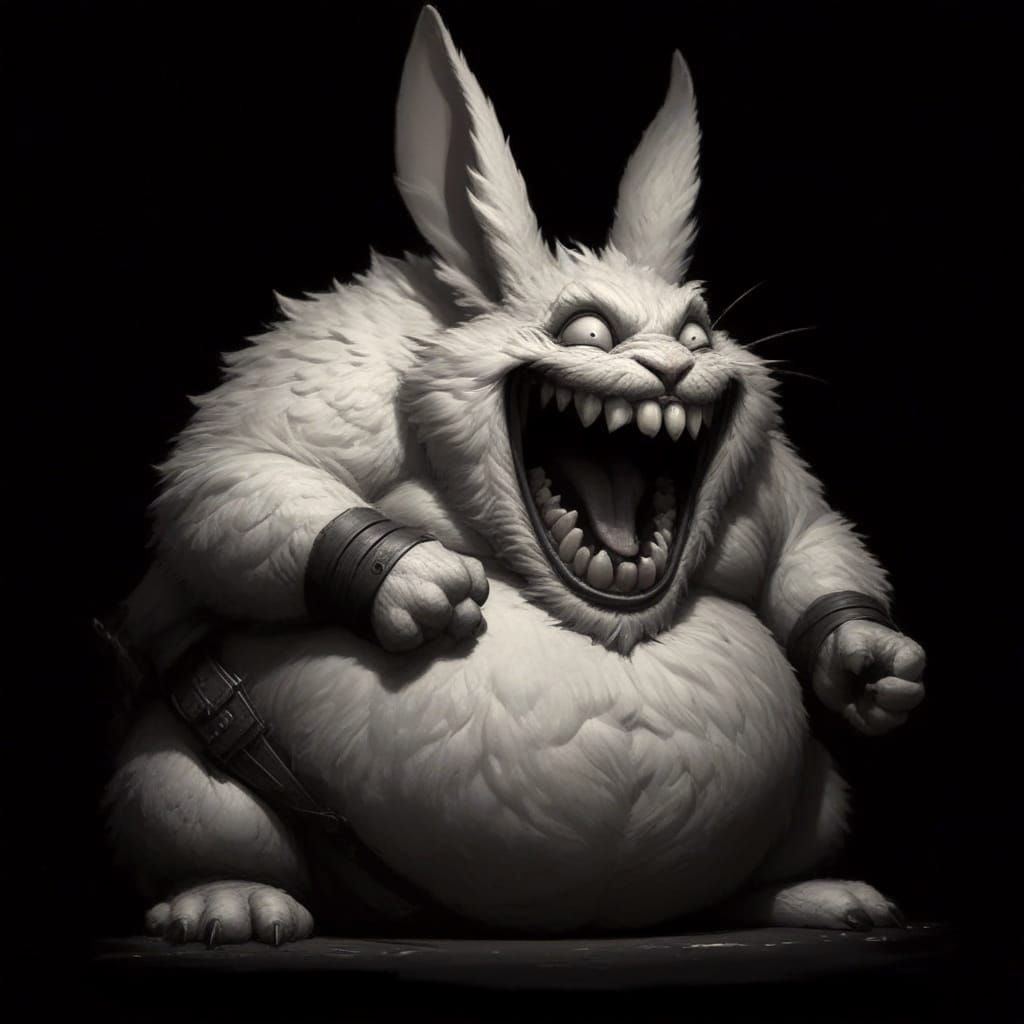 Hilarious Overweight Rabbit Laughing in the Dark