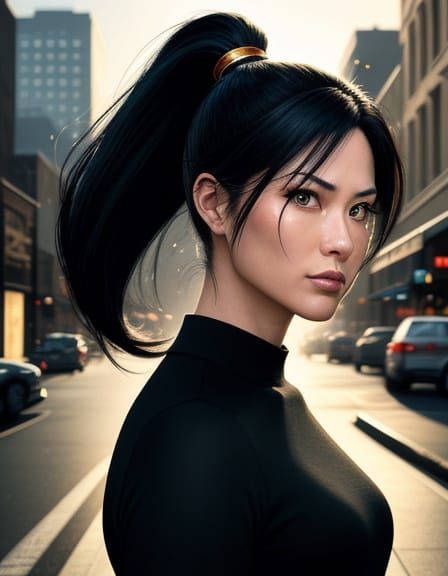 Amy Yamato in City Street, Comic Book Art