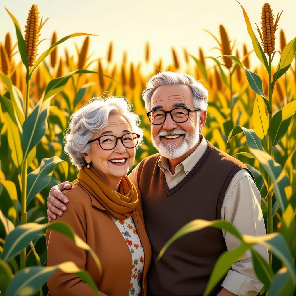 Smiling Couple in Cornfield, Ghibli-Inspired Manga Art