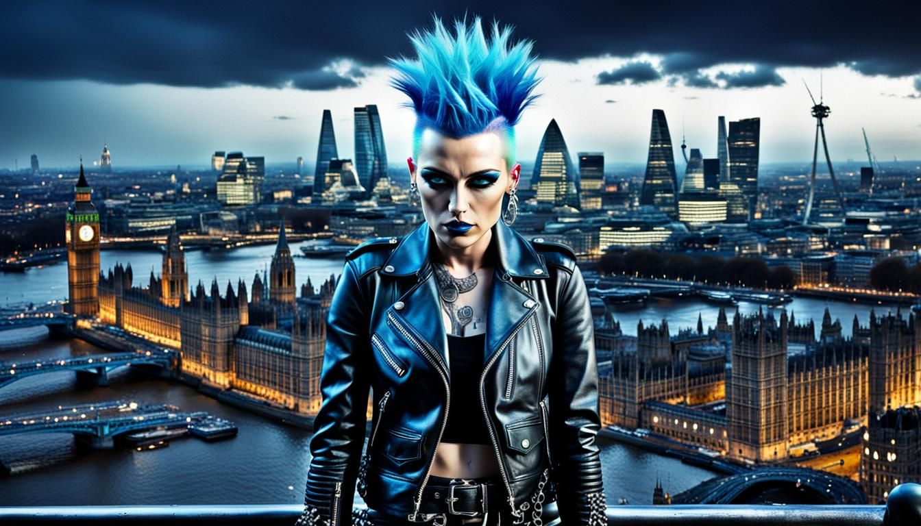 Pop Art Punk Rocker in London with Silver Orbs