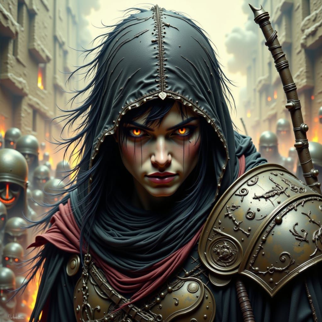 Warrior's Final Stand in High-Contrast Style