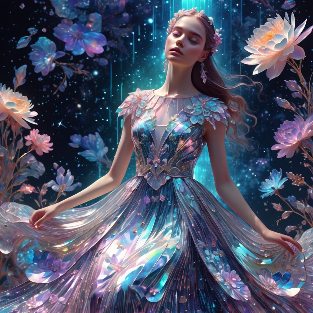 Ethereal Floral Gown in Cosmic Splendor