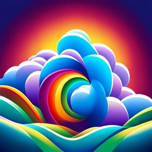 Rainbow Clouds in 80s Cartoon Style