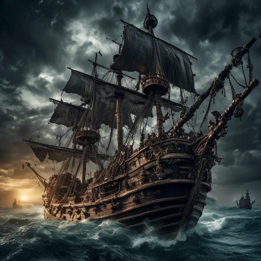 Dark Fantasy Pirate Ship on a Moody Sea