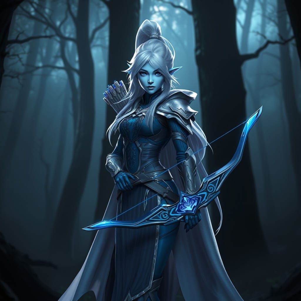 Celestial Elf Warrior in Dark Mystic Forest
