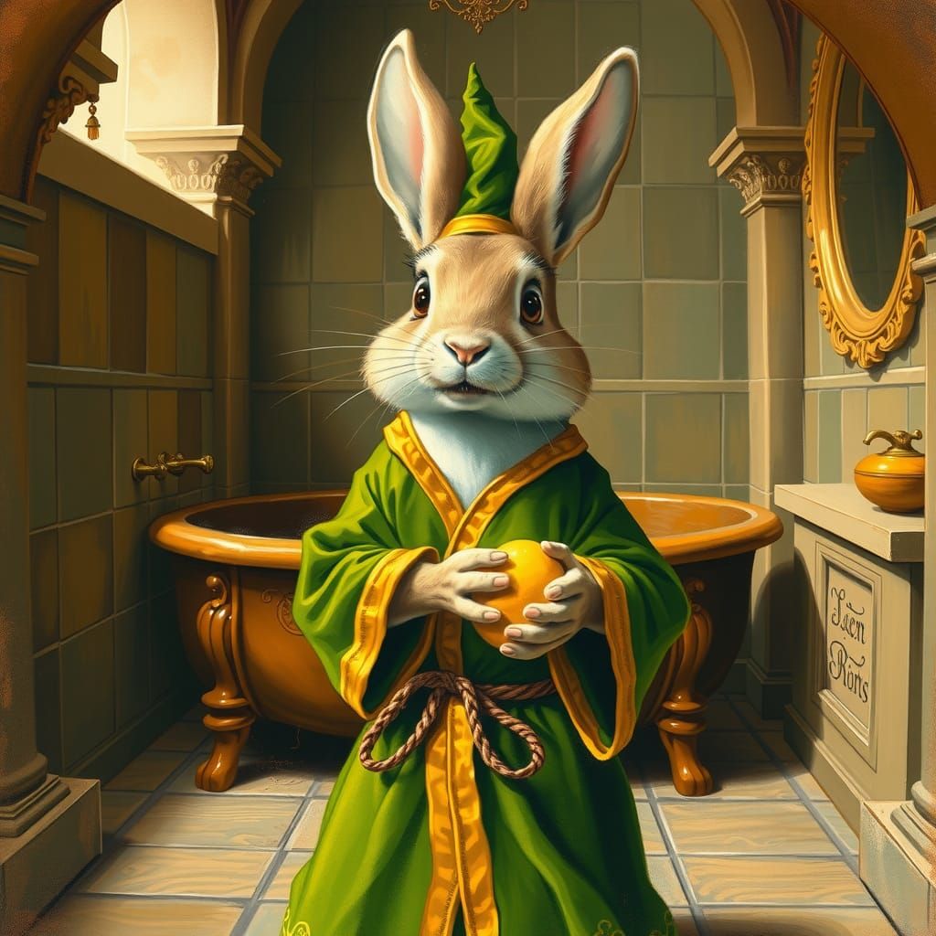 Humorous Rabbit in 15th Century Lavish Bathroom