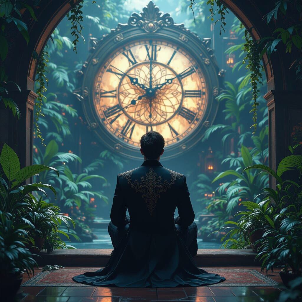 Man Contemplating Time in a Fantasy Landscape