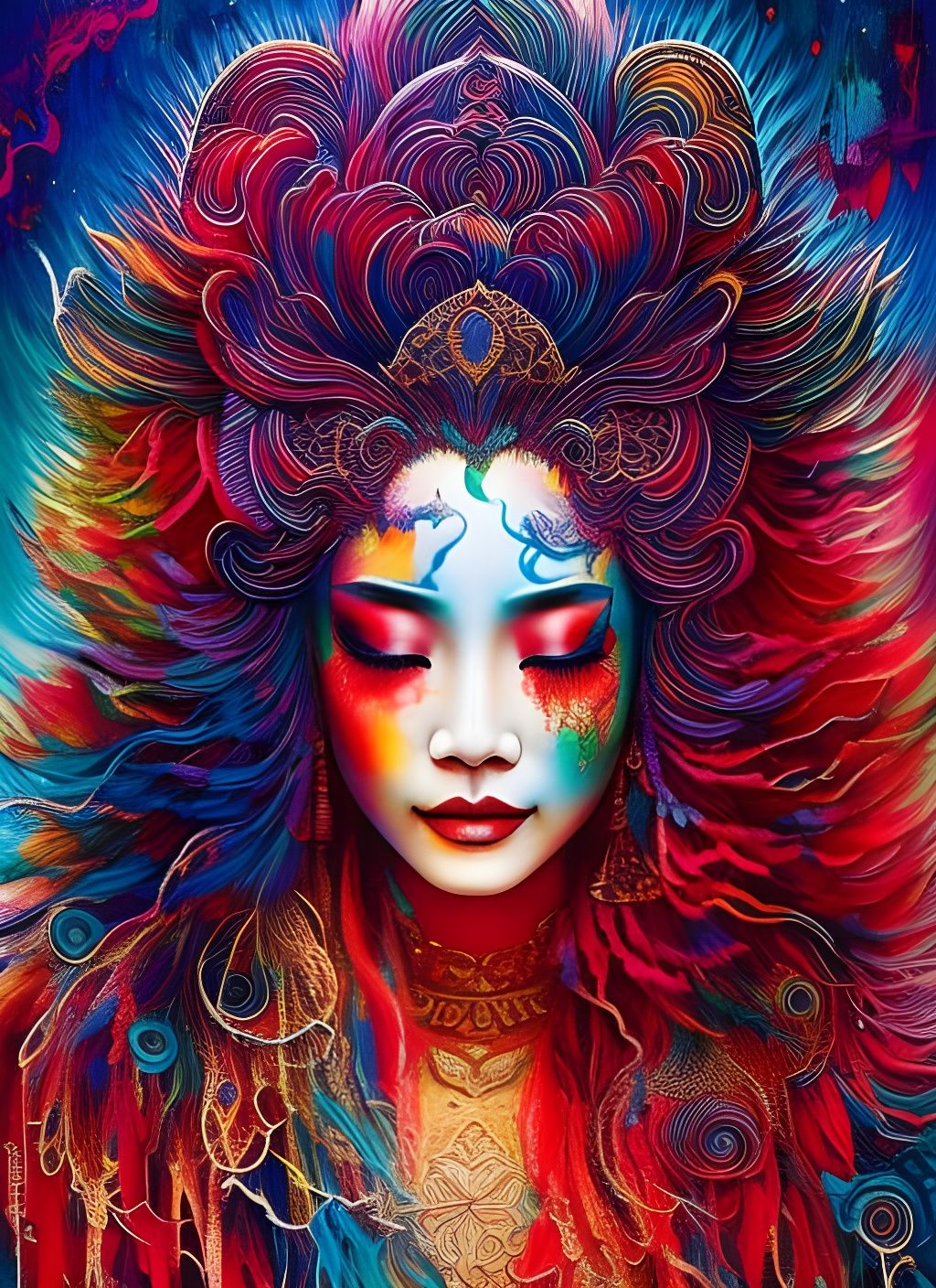 Demon Lion Woman in Stippling Style