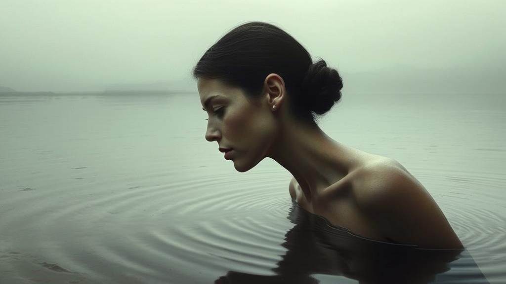 Surreal Woman Dissolves in Dreamlike Dystopian Landscape