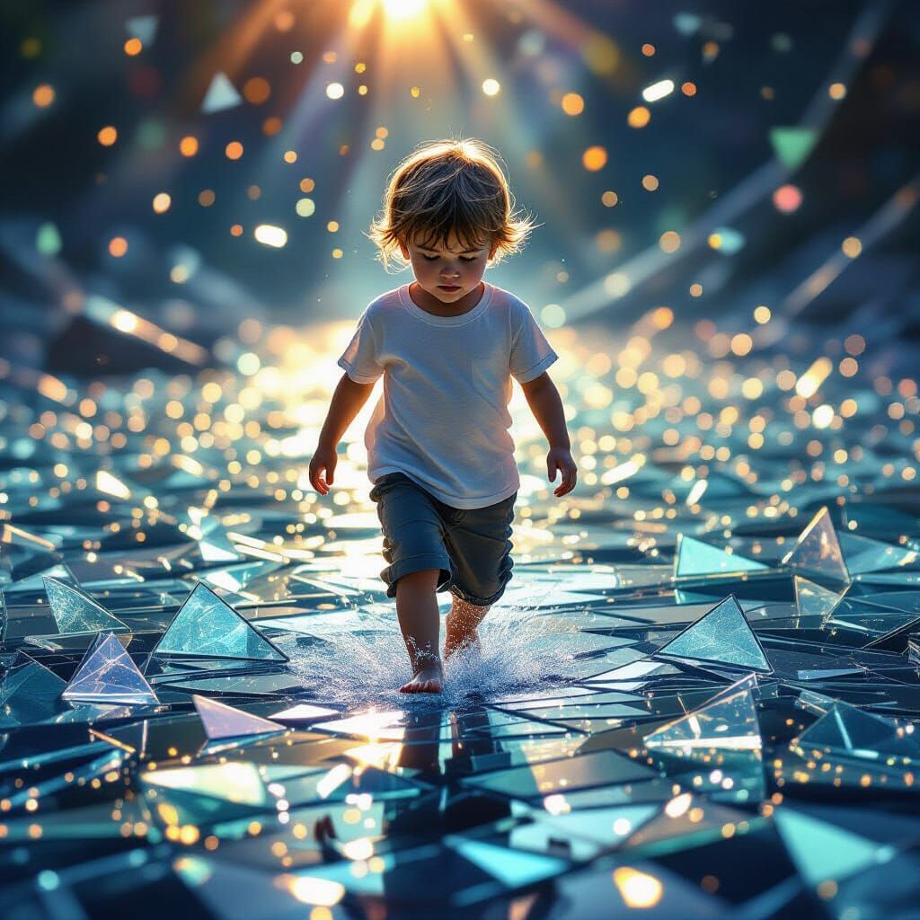 Child Walks on Shimmering Glass in Concept Art Style