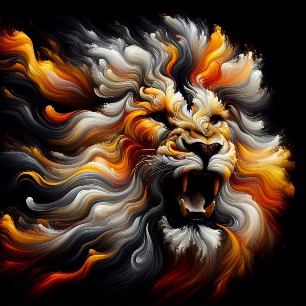 Abstract Lion Roaring with Fluid Brushstrokes