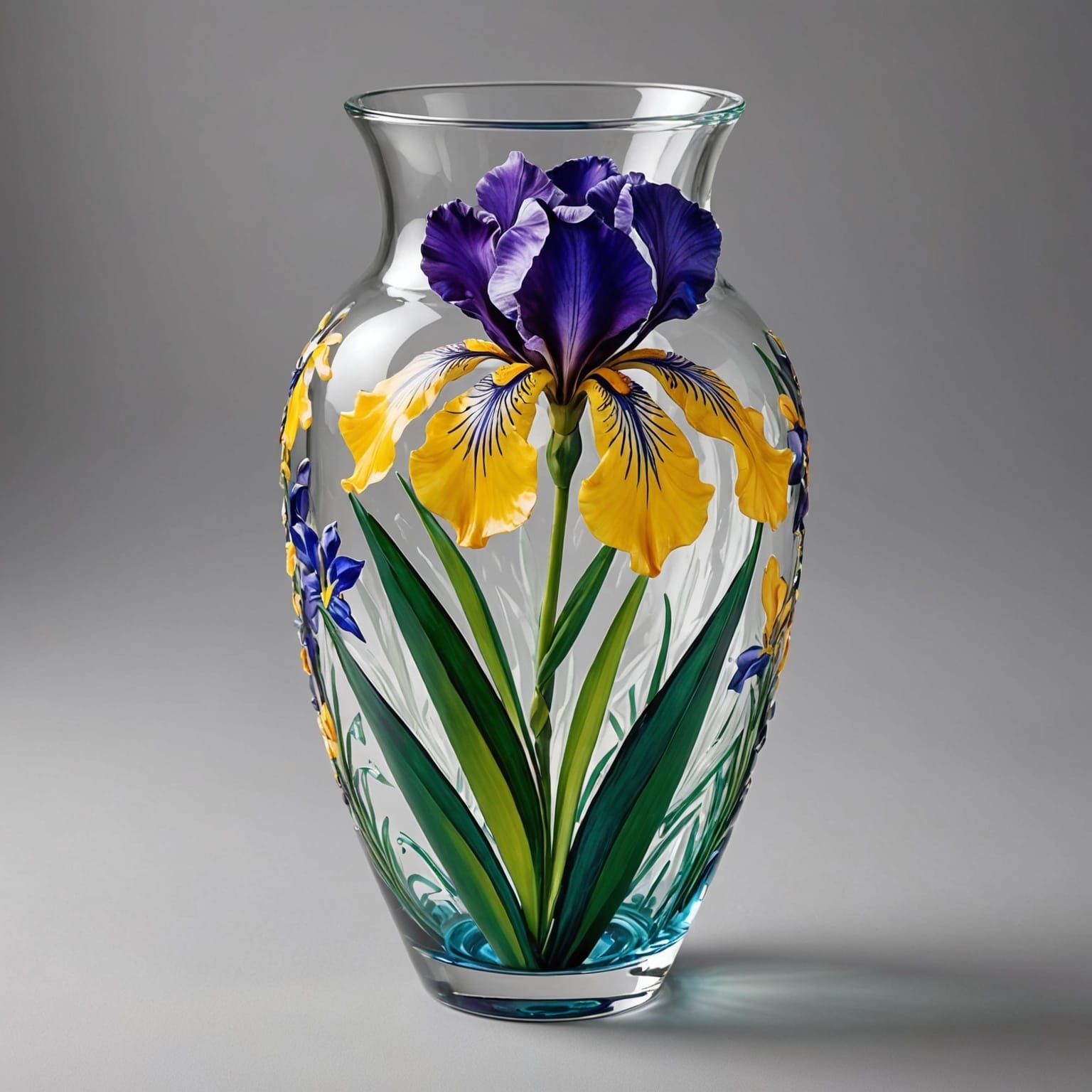 Glass Vase with Graal Technique Iris Flower Pattern