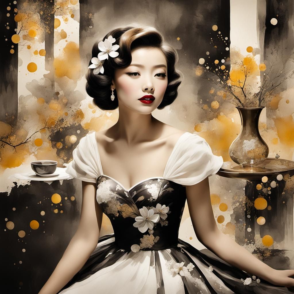 Geometric Bauhaus Portrait in Sumi-e Style