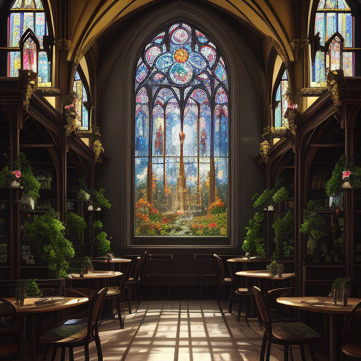 Whimsical Fantasy Cafe in Art Nouveau and Gothic Style