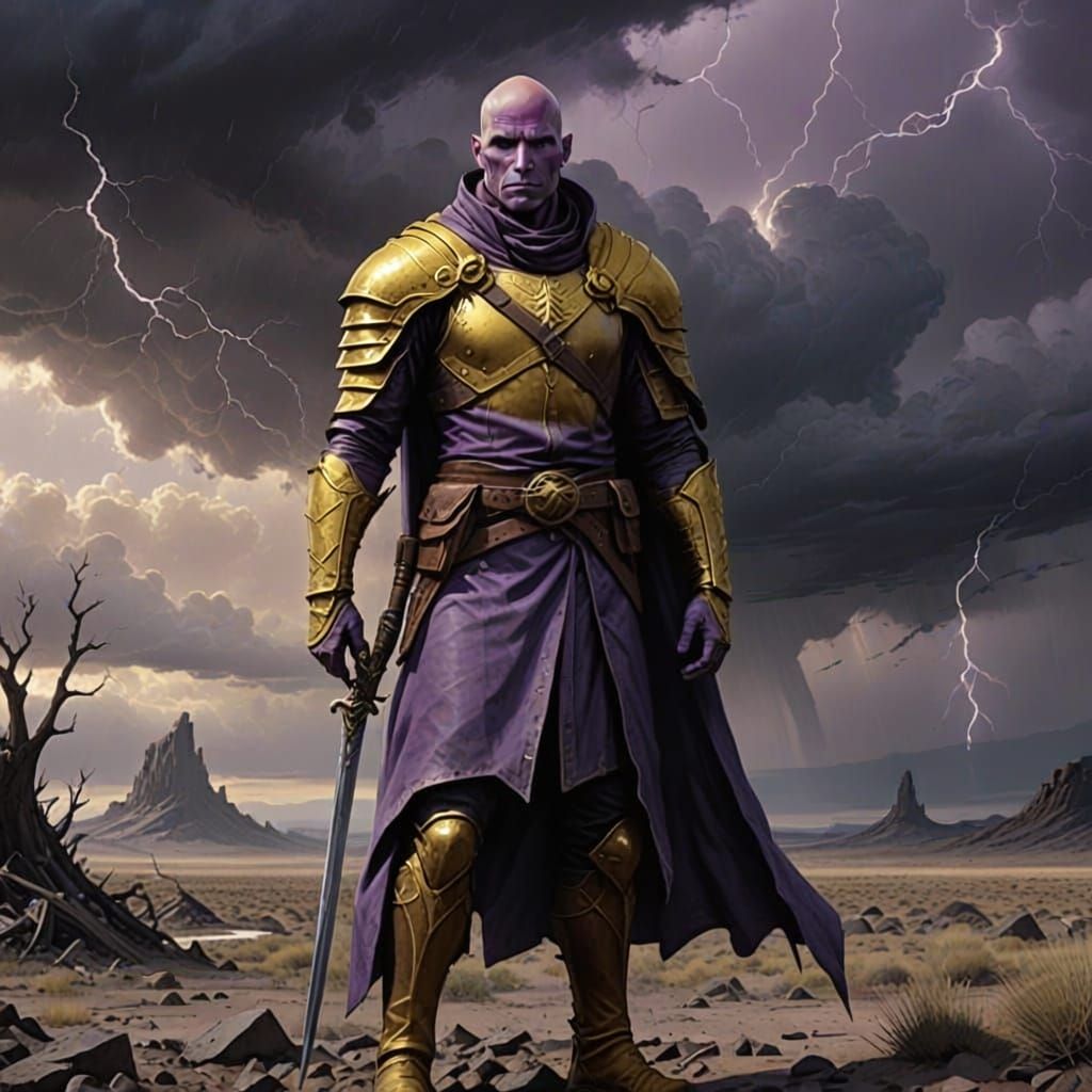 Purple Bald Man with Pointed Nose
