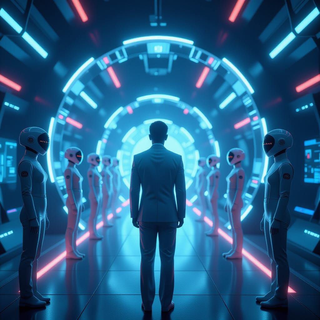 Futuristic Kaleidoscope Forming Humans in Augmented Reality