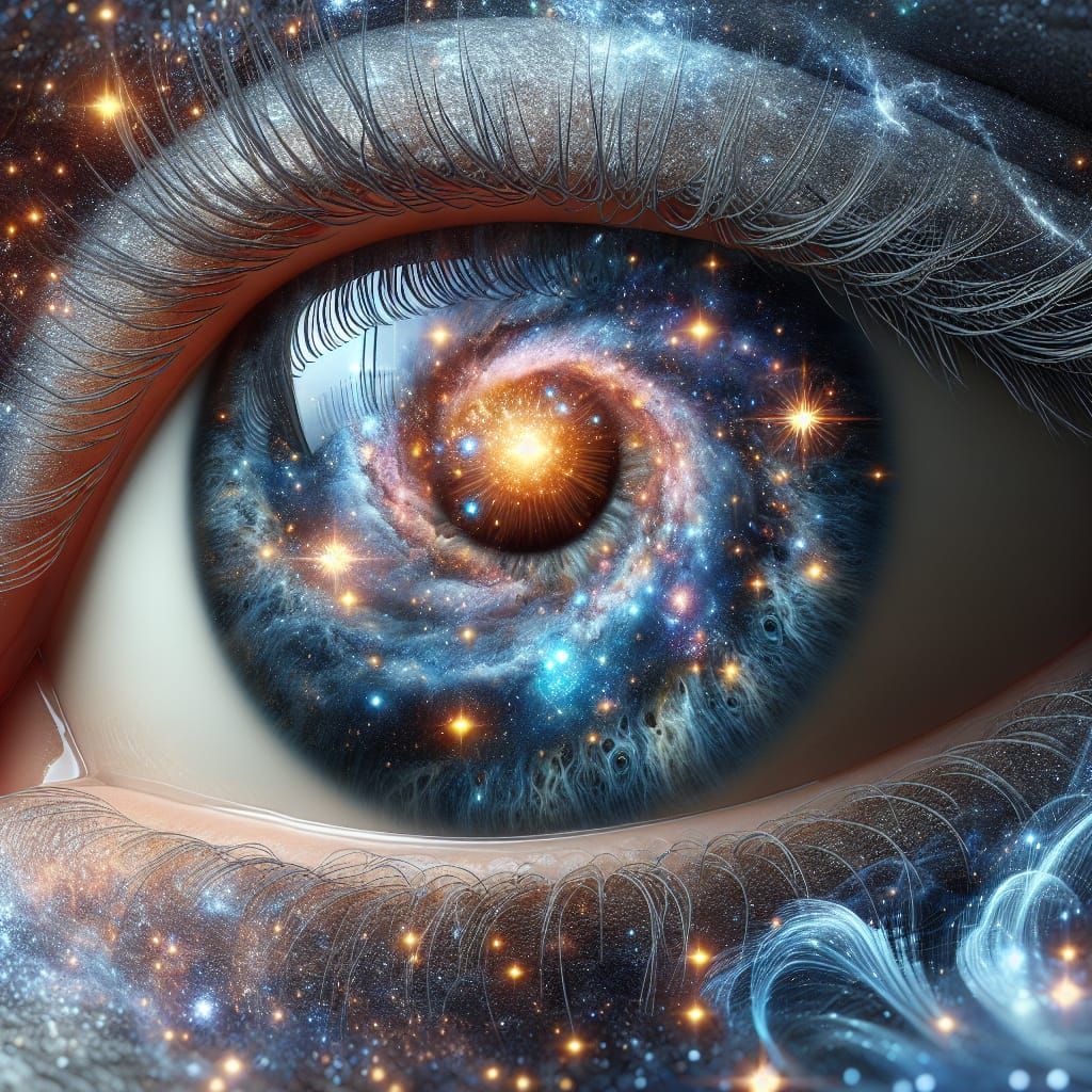 Eye Reflecting the Universe in Photorealistic Style