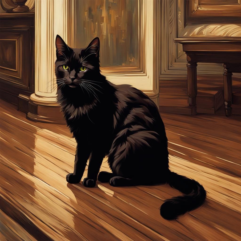 Two Cats on Wood Floor in Anime Style