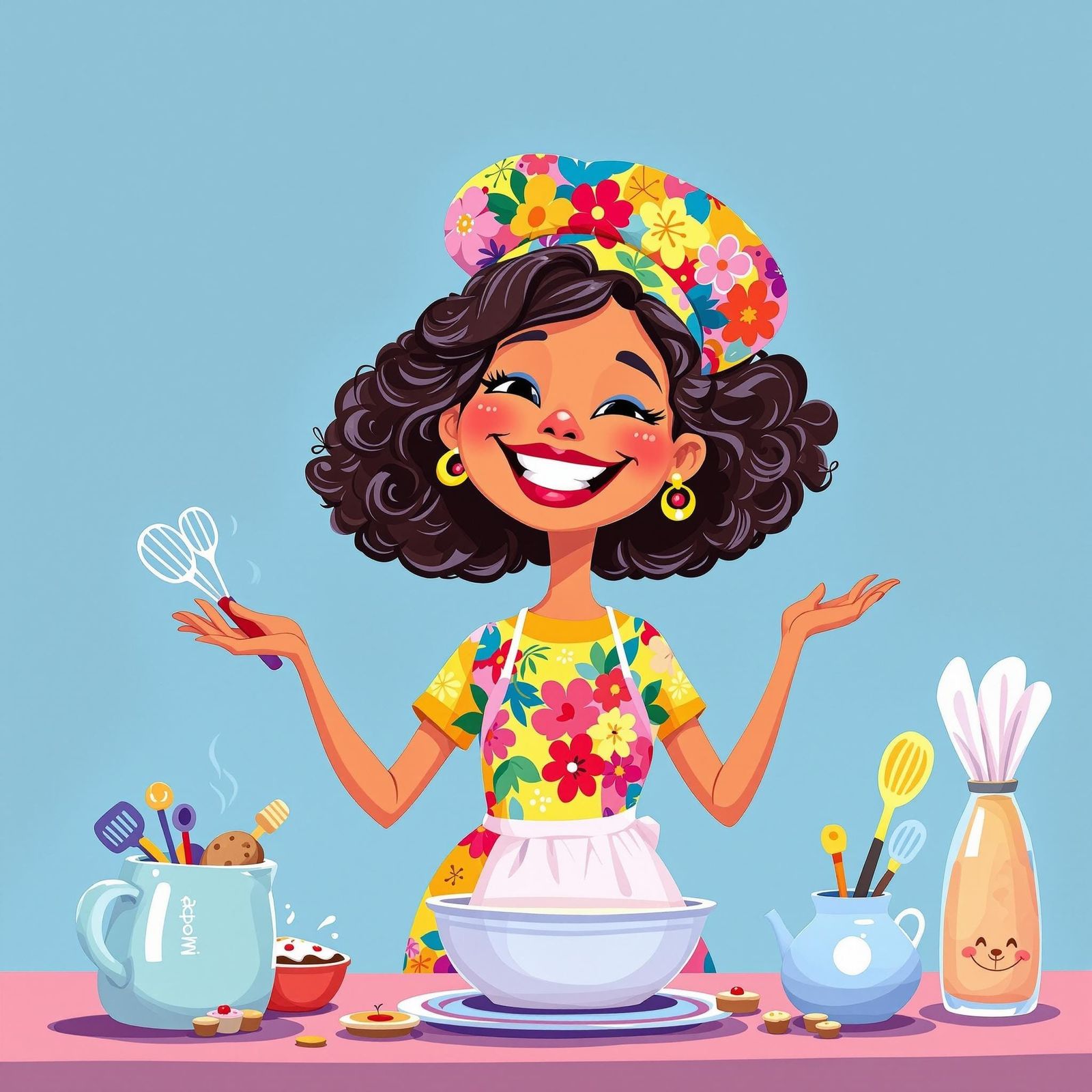Vibrant Cartoon Mom in Classic Style