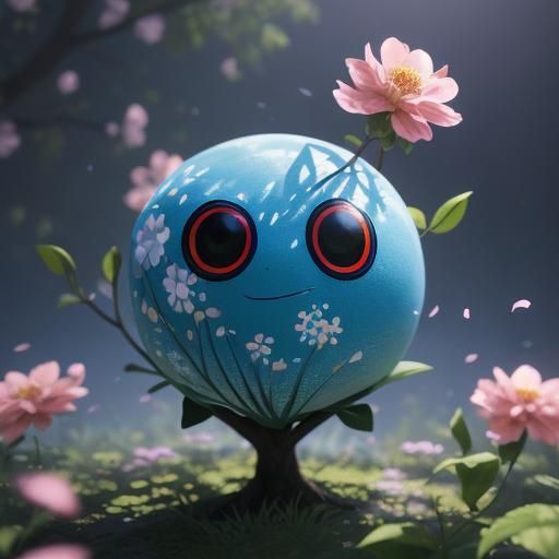 Cute Jumping Spider in Anime Style with Glowing Flowers
