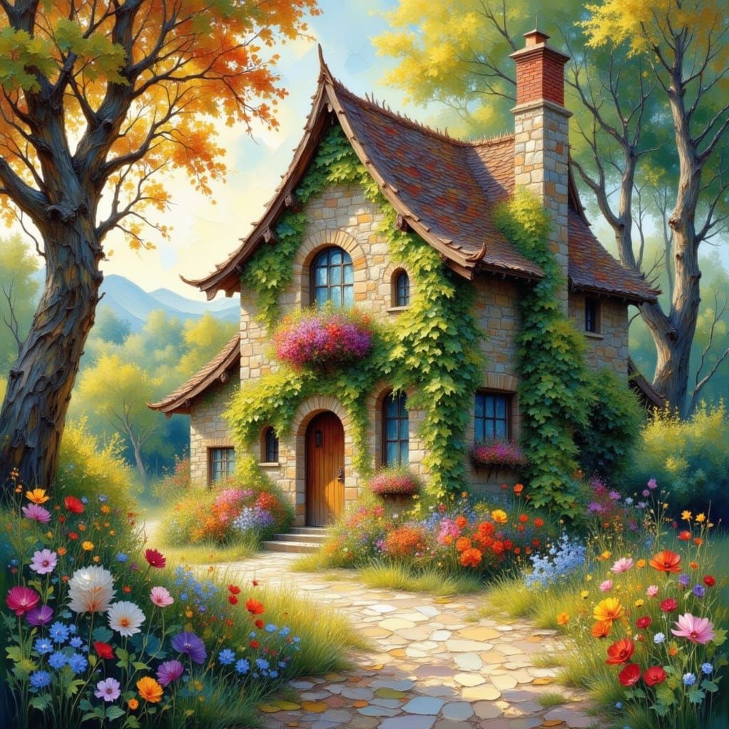 Enchanting Fall Village Cottage in Folk Art Style