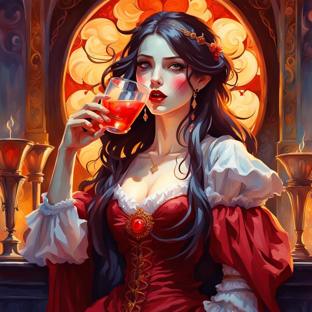 Vampire Girl Splash Art in Gouache Style