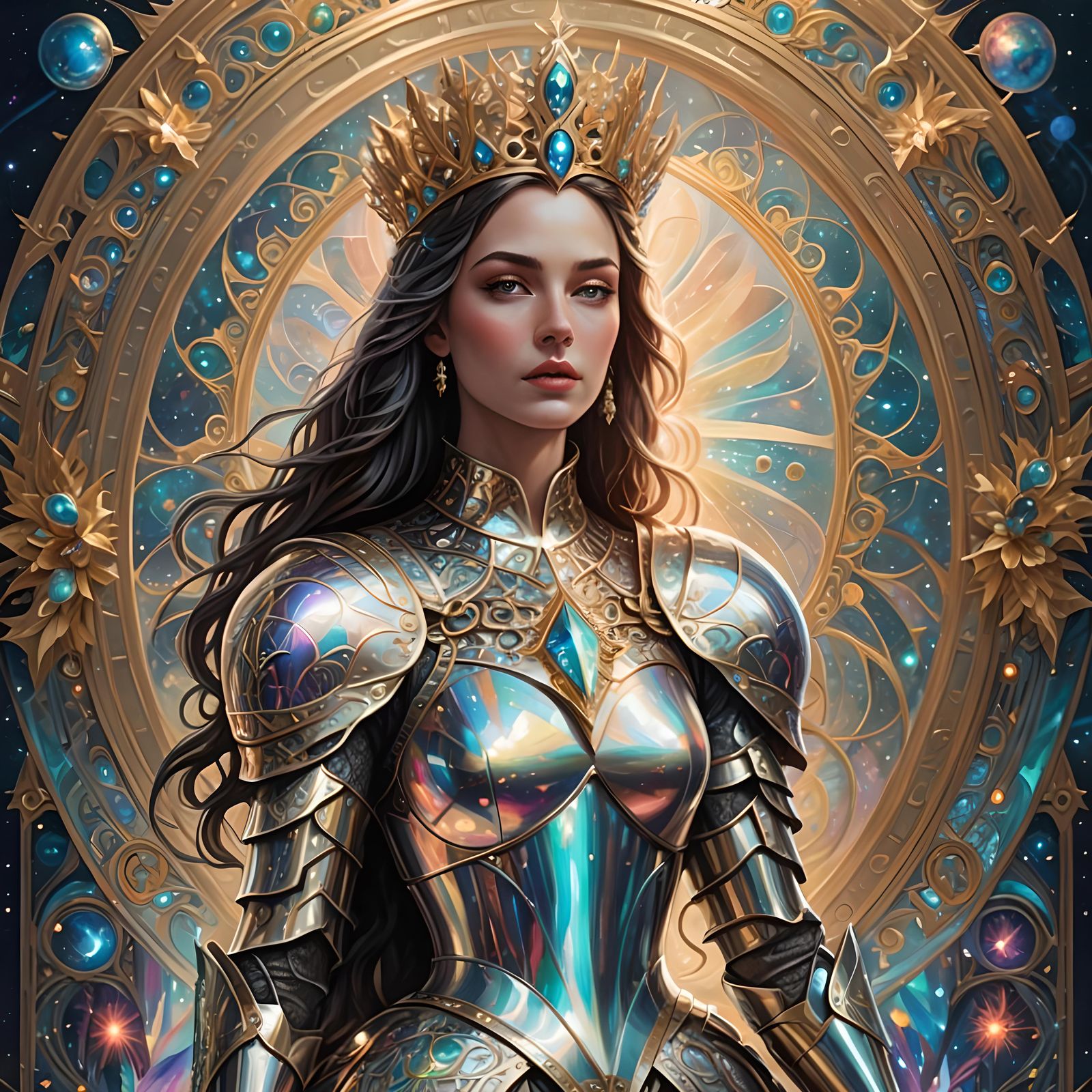 Iridescent Knight: Surreal Celestial Woman