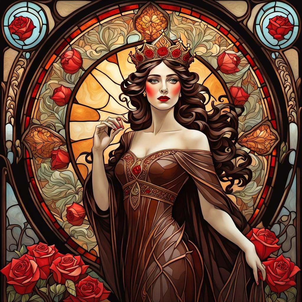 Chocolate Goddess in Art Nouveau Stained Glass