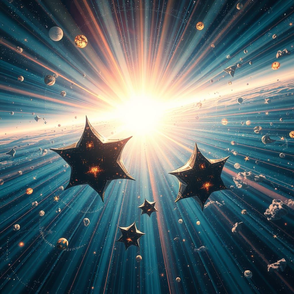 Surreal Futuristic Vortex of Hyperspace Stars and Sunshine