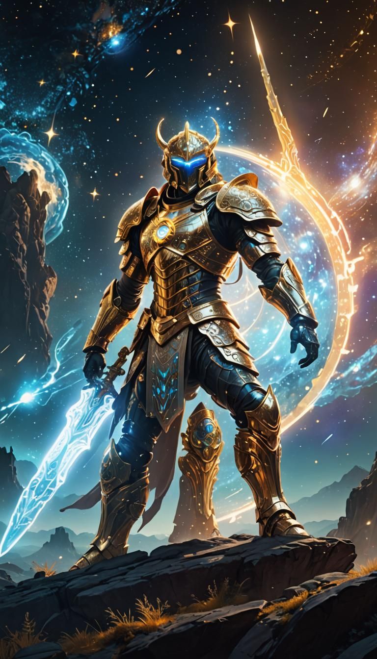 Celestial Warrior in Cosmic Sci-Fi Realm