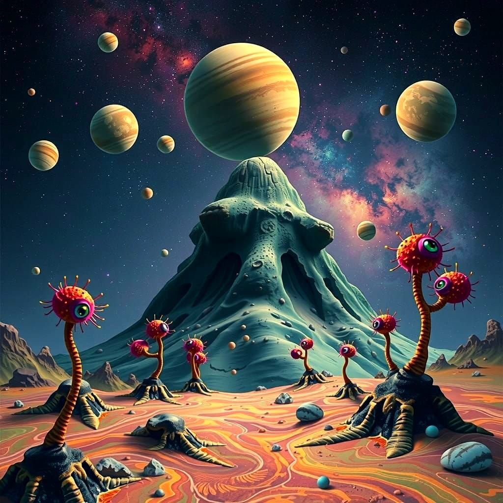 Surreal Cosmic Landscape with Starfish Hill and Stalked Eyeb...