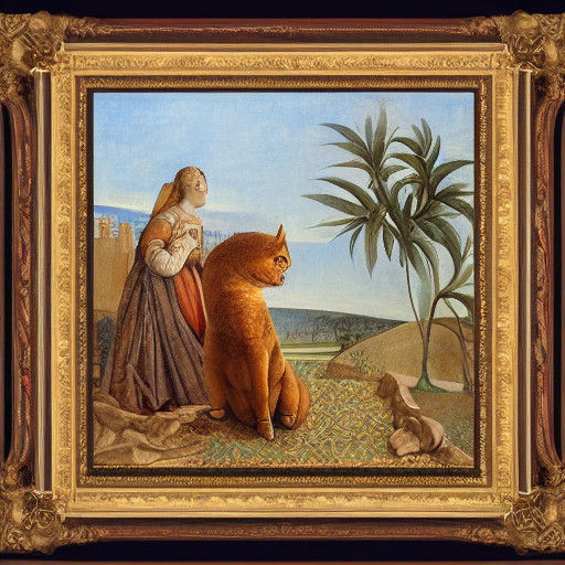 Whimsical Renaissance Cats in Ornate Frame