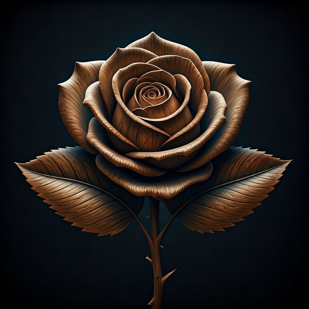 Intricately Carved Oak Rose with Cinematic Lighting