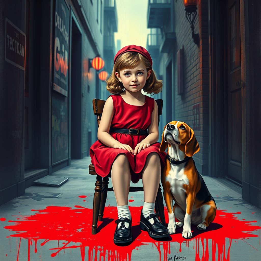 Girl and Beagle in Graffiti-Inspired Street Art