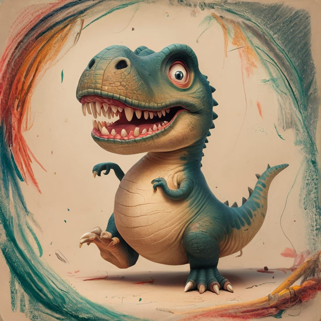 Charming Child's Drawing of a Playful T-Rex