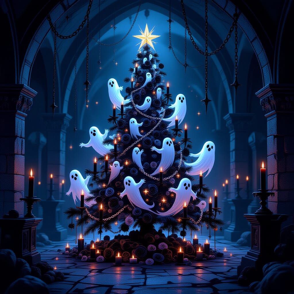 Haunting Christmas Tree in Gothic Crypt