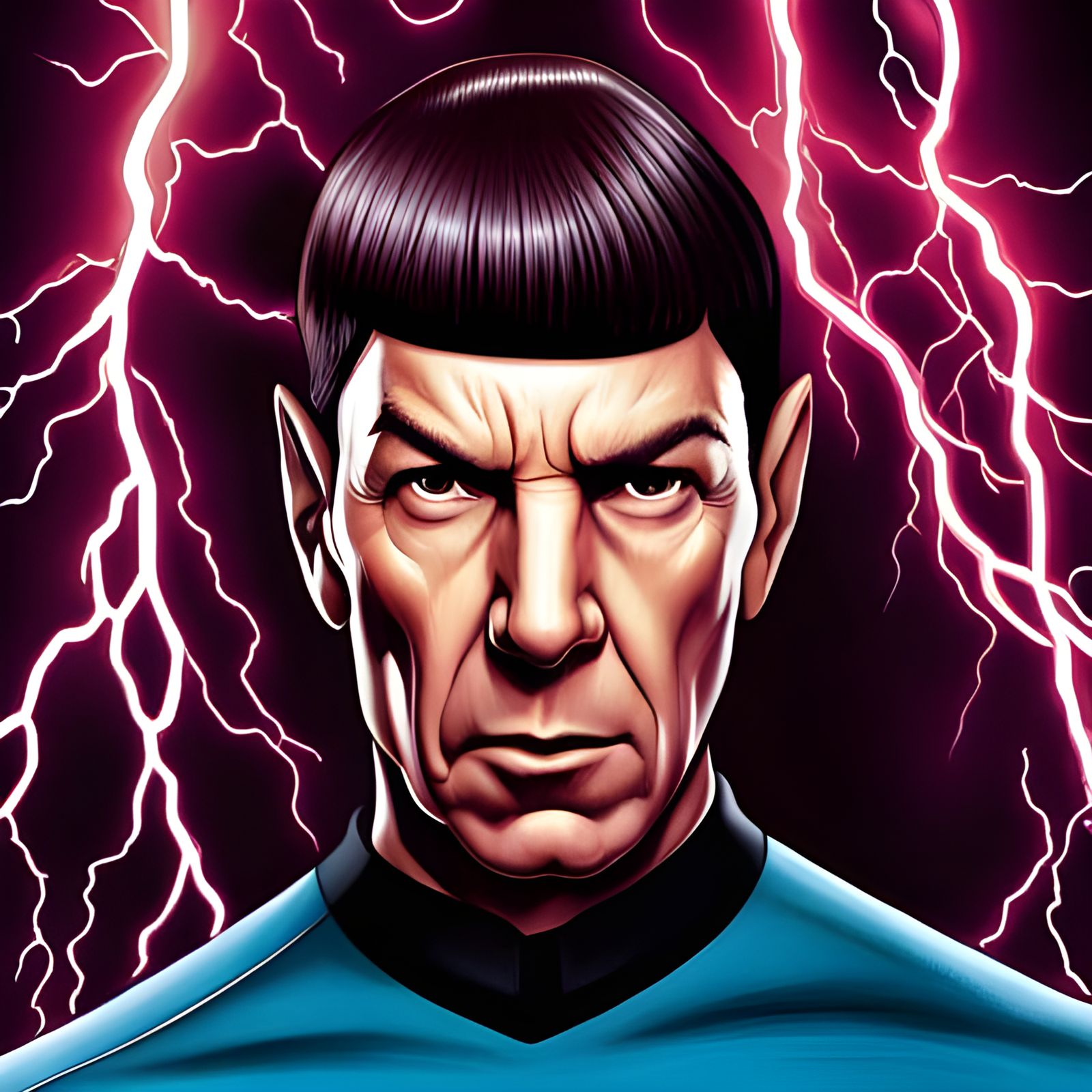 Spock Portrait with Lightning in Art Nouveau Style