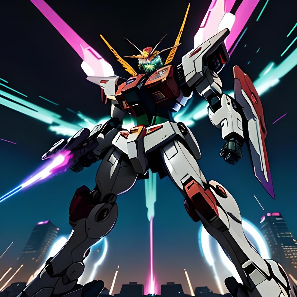 Crimson Gundam Armor in 90s Anime Style