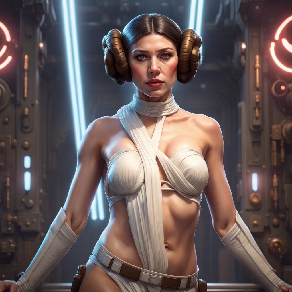 Princess Leia String Bikini Portrait in Digital Art Style